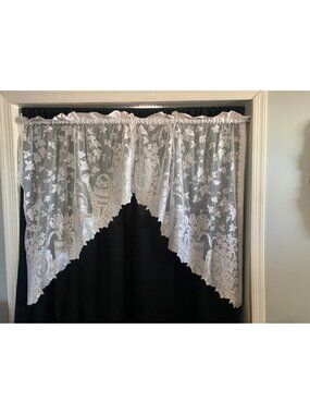White Lace Valance Curtains Floral Garden Tools Design 29"Wx36"L Home Decor